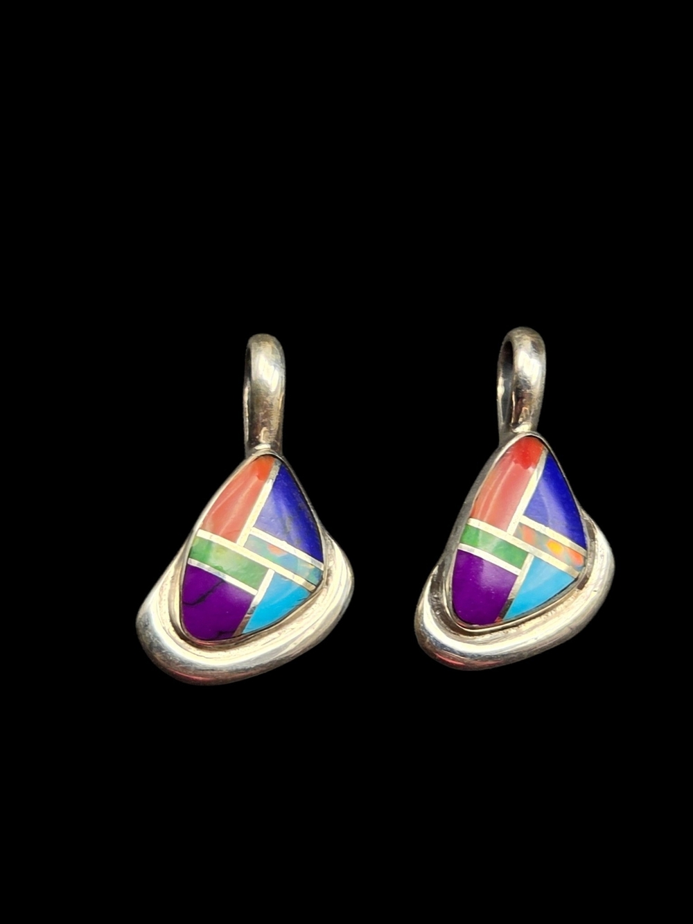Sterling Silver Multicolor Inlay Pendant - Vibrant Purple, Blue Lapis & Coral